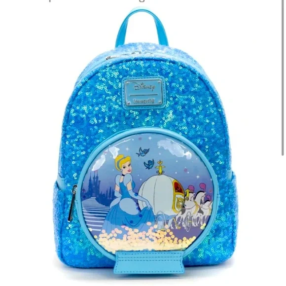Loungefly Cinderella Snow Globe Sequin Backpack ?RARE ✨ Loungefly Disney Cinderella Princess Blue Sequin Snow Globe  main image 2